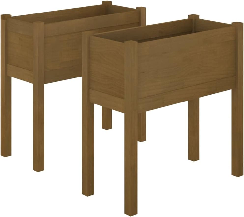 Honey Brown Solid Pinewood Planter Set of 2, 27.6" Rustic Raised Garden Bed Boxes with UV Protection, Drainage & Easy Assembly for Outdoor Patio, Terrace, Balcony