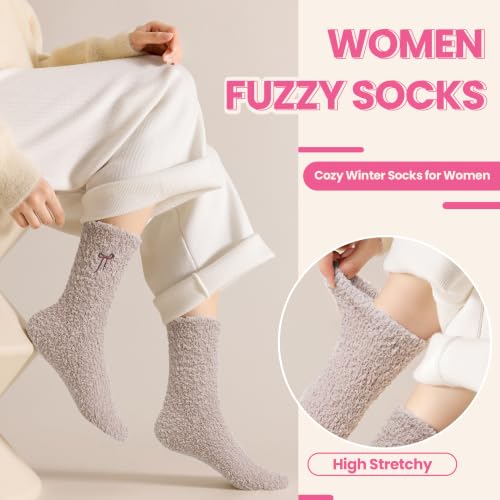 Image of Eocom Fuzzy Socks for Womens Warm Fluffy Winter Cozy Thick Plush Slipper Sleep Comfy Crew Christmas Socks 5 Pairs