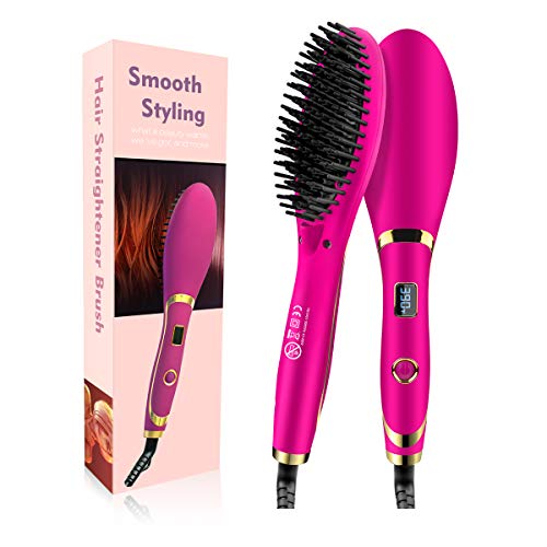 Nnkxy Enhanced Hair Straightener Brush,Fast MCH Ceramic Heating Hair Straightening Brush with Anti-Scald Feature,Portable Electric Straightening Comb for Home and Travel,Anti-Frizz,Dual Voltage