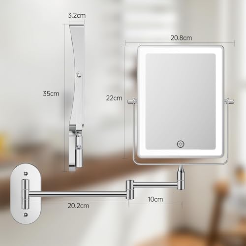 Miniatura 7 de Famihomii 5000mah Espejo De Maquillaje Recargable Con Iluminación Led, Espejo De Maquillaje Con Aumento De 1 30x E Interruptor Táctil, Espejo De Afeitar Regulable, Giratorio 360 Cromo