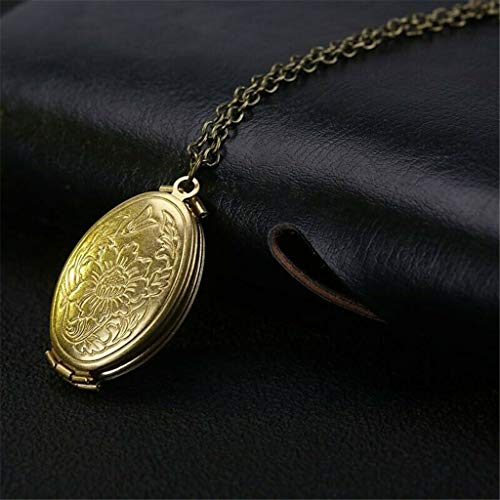 Colar Weite com 4 fotos com estampa de flores e medalhão oval com corrente, Marrom, Medium