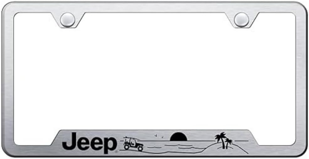 Au-TOMOTIVE GOLD INC. Officially Licensed Laser Etched Logo Cut-Out License Plate Frame for Jeep Beach (Black)