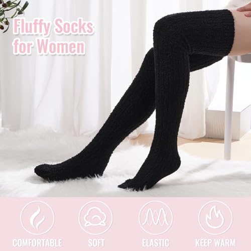 Image of Moon Wood Womens Thigh High Socks Long Soft Warm Leg Warmers Fuzzy Over Knee High Stockings Coral Fleece Plush Socks