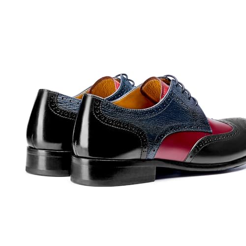 Image of Men's Dress Shoes, Two Tone Black Red Wingtip Oxford Shoes for Men, Brogue Lace Up Formal Business Wedding Derby Shoes