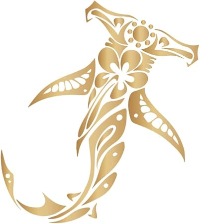 Amazon サメ ステッカー ダイビング マリンスポーツ サーフィン ジョーズ ハンマーヘッド シャーク シュモクザメ 海 釣り 車 シール おもしろ アウトドア グッズ 10 ゴールド ステッカー デカール 車 バイク