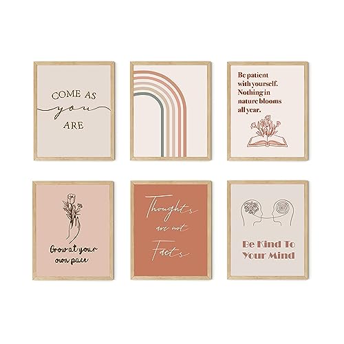 TwoDays Boho Office Decor, Positive Affirmation Posters for Classroom, Therapy Quotes for Women, Bohemian Inspirational Wall Art for Bedroom, Chic Psychology Prints (8" x 10", Set of 6, UNFRAMED) by TwoDays - Used condition - US$7.19