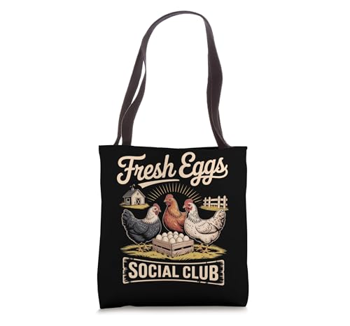 Bolsa tote divertida de granja de gallinas y huevos frescos Fresh Eggs Social Club miniatura 1