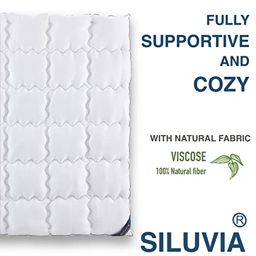 Siluvia-Queen-Mattress-Topper-with-400TC-100-Viscose-Cover-Extra-Thick-Pillowtop-Cooling-Mattress-Topper-Queen-Mattress-Pad-White-with-8-21-Inch-Deep-Pocket-3D-Snow-Down-Alternative-Fill