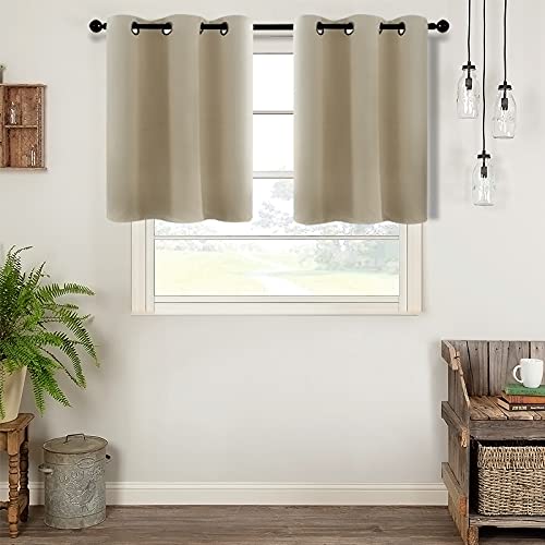 Mrtrees Blackout Tier Curtains, Short Kitchen Curtain Tiers Room Darkening, Triple Weave Small Cafe Curtains Grommet Top Half Window Treatment Set For Bathroom/Basement(2 Panels, 42X30 Inches, Beige) #TOP7