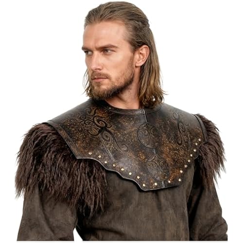 L'VOW Medieval Leather Breastplate Viking Chest Armor | Adult Collar Guard for Knight, Warrior, Pirate, LARP, Ren Faire, Halloween Cosplay, Fantasy, Renaissance Costume Accessory