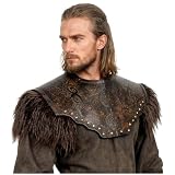 L'VOW Viking Fur Leather Breastplate Medieval Chest Armor Knight Cosplay Warrior Barbarian Costume LARP Accessory Women Men(Brown)