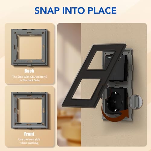 BSEED Lichtschalter mit Steckdose 2 Fach 2 Wege,10A Kristall Glas Platte Wandschalter mit 16A Schuko Steckdose Schwarz,Physische Unterputz Wechselschalter mit Steckdose- 157mm