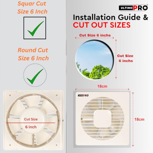 Image of 6 Inch Exhaust Fan for Kitchen, Bathroom, Office & Commercial Use | High Speed Ventilation Fan | Low Noise | Energy Efficient Motor | Rust Resistant Body | Easy Wall Mount (6 Inch Ivory)