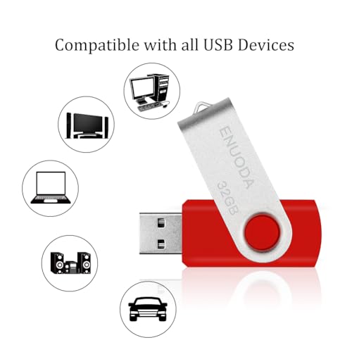 Image of 32GB Flash Drive 10 Pack ENUODA Thumb Drives 32GB Swivel Design USB 2.0 Memory Stick Jump Drive Pen Drive for Storage and Backup (10 Colors)