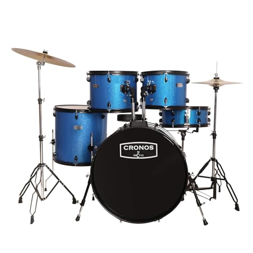 Image of ARCTIC CRONOS 22 inch 5-Piece Acoustic Drum Kit with Cymbals, Drumsticks & Throne - Rich Full Sound, Durable Hardware & Easy Setup (Blue)
