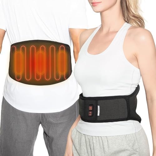 WOOMER Electric Cordless Heating Pad Waist Belt with Battery, USB Back Massager for Back Pain and Menstrual Cramp Relief, Adjustable Strap, 3 Heat & Massage Levels, 30 Mins Auto Off