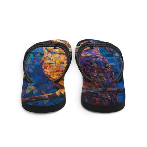 Boho Gypsy Owl Flip-Flops, Cute Vintage Bird Print Sandals, Comfy Beach Slides, Summer Casual Shoes for Women3