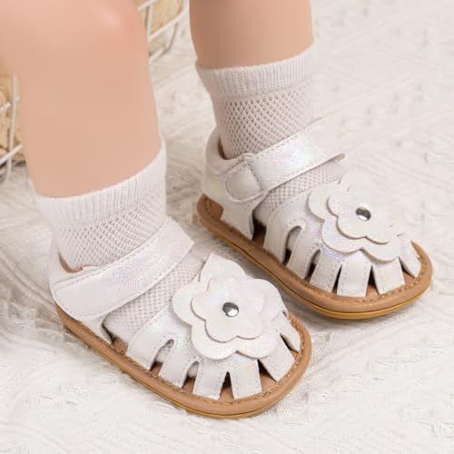 Image of Babelvit Infant Baby Girl Boy Sandals Comfort Premium Summer Outdoor Casual Beach Shoes with Flower Bowknot Anti Slip Rubber Sole Newborn Toddler Prewalker First Walking Shoes