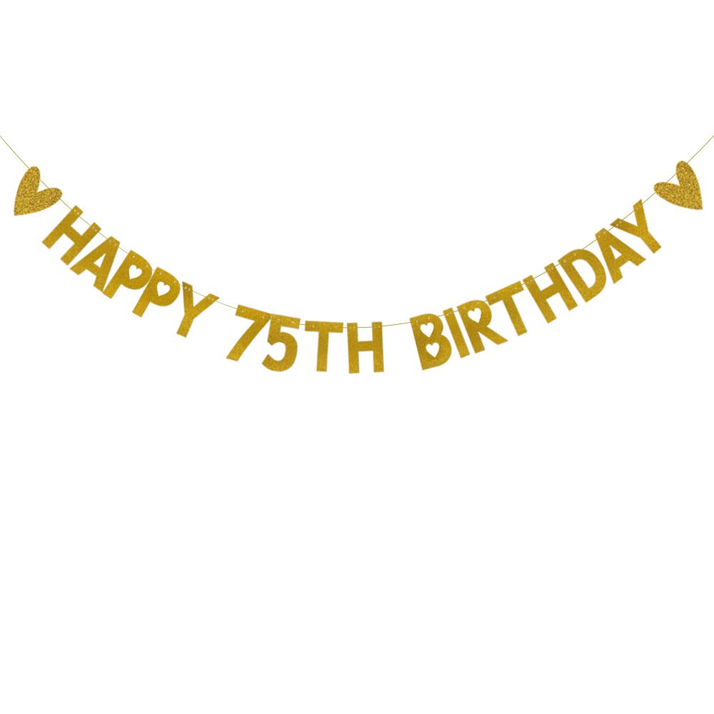 Amazon.com: HAPPY 75TH BIRTHDAY Banner,Pre-Strung,Gold Paper Glitter ...