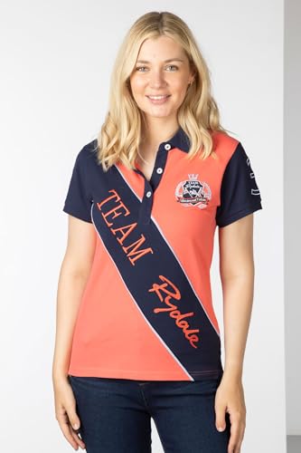 Ladies Polo Shirt Women's Short Sleeve Equestrian Sash Top T-Shirt (UK, Numeric, 16, Regular, Regular, Peachy)