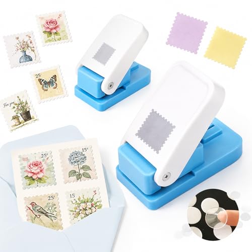 GEEKHOM 2 Stück Briefmarken Stanzer Briefmarkenform 3 8*3 8cm & 2 5*2 1cm Zwei Größen Stanzer Rechteck Ausstanzer Briefmarke für Scrapbooking Papierstanzer DIY Kartenherstellung Oder Etiketten