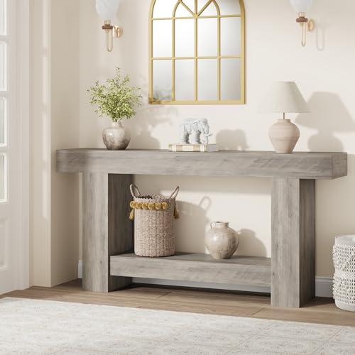 63 Inches Long Console Table for Entryway, Farmhouse Console Table for Living Room, 2-Tier Large Sofa Table with Storage, Wooden Entryway Entry Table for Entrance, Hallway