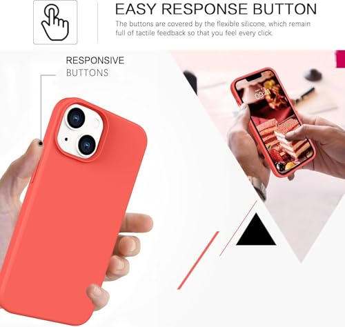 Image of DIZORO Microfiber Candy Case Compatible for iPhone 14 / iPhone 13 6.1 inches Shockproof Slim Back Cover Liquid Silicone Case - Coral