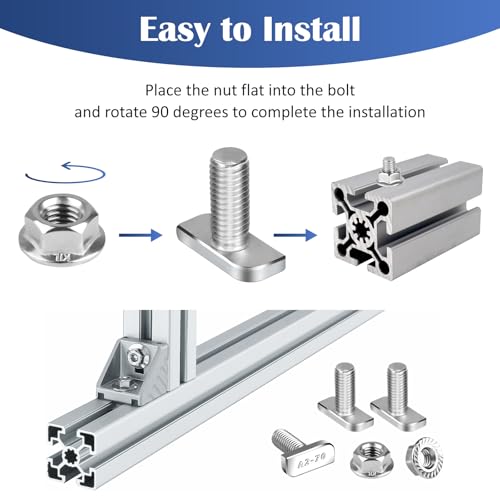 Hammerkopfschrauben M8 x 20 Edelstahl A2-70, 12 Stück Gewächshausschrauben mit Sperrzahnmuttern Flanschmuttern, T Hammerkopfschrauben für PV Solar Montageschienen, Gewächshaus und Photovoltaik