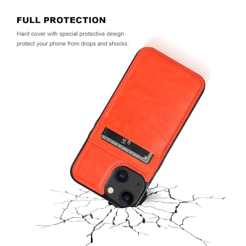 Image of KIHUWEY Compatible with iPhone 13 Case Wallet with Credit Card Holder, Premium Leather Magnetic Clasp Kickstand Heavy Duty Protective Cover for iPhone 13 6.1 inch (Orange)