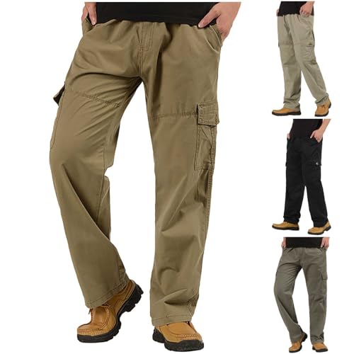 Men Cargo Pants Pockets Plus Size Slim Fit Elastic Waist Work Construction Pants Cotton Joggers Twill Trousers