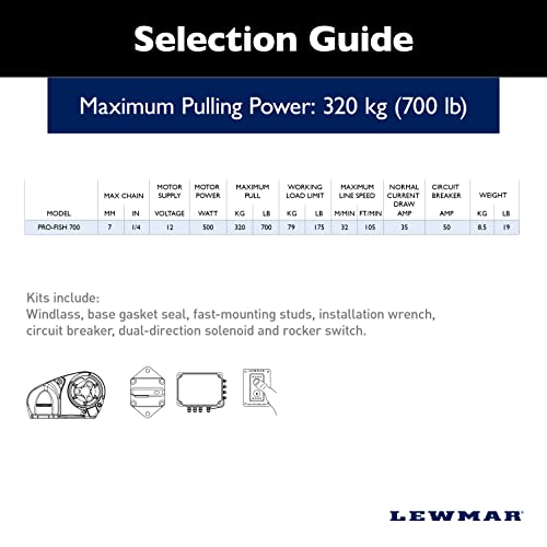 Image of Lewmar Pro Fish 700 Fishing Windlass for 1 /4 inch G4 Chain, Auto Free-Fall System, Maximum Pull 700 lbs., 316 Stainless Steel Construction, for Boats up to 38' - 2020201159