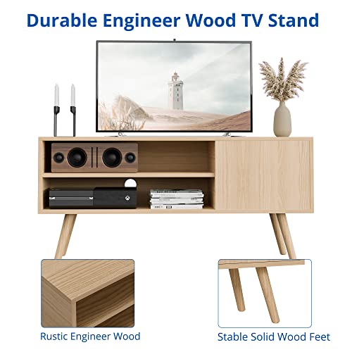 Cozy Castle Tv Stand For 50 Inch Tv, Modern Tv Console With Shelves For Living Room Bedroom, Entertainment Center For Flat Screen Tv, Wood Tv Stand For Tvs Up To 50", 43.3 Inch, Oak #TOP3