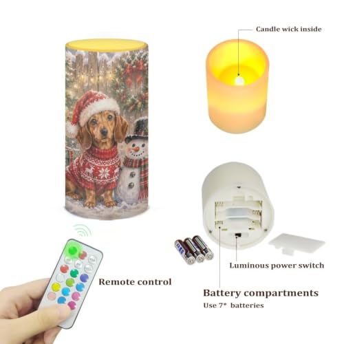 Image of Poceacles Flameless LED Candle for Christmas Party Realistic Pillar Candle Decorative Tea Lights for Home Party Indoor Outdoor Decor, Dachshund Dog Snowman Print