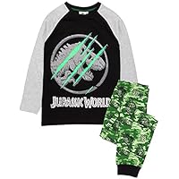 Jurassic World Pyjamas For Boys | Kids Camo T Shirt With Shorts OR Trousers Dinosaur PJs | Movie Merchandise