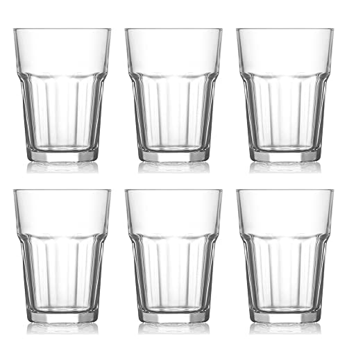 UNISHOP Set de 6 Vasos de Cristal Multicolor Altos, Aptos para Lavavajillas (365ml Transparente)