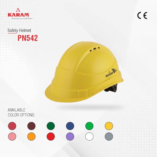 Image of KARAM PN542 Safety Helmet for Men Industrial| Ratchet Type Adjustment with Adjustable Chin Strap | Ventilation & Side Slot for Attachment | EN Certified Hard Hat | Lemon Yellow (Pack of 3)