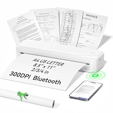 Impressoras portáteis sem fio para viagens, impressora térmica sem tinta, suporta carta dos EUA de 21,6 x 28 cm, tamanho A4, impressora móvel Bluetooth compatível com iOS, Android e laptop para carro