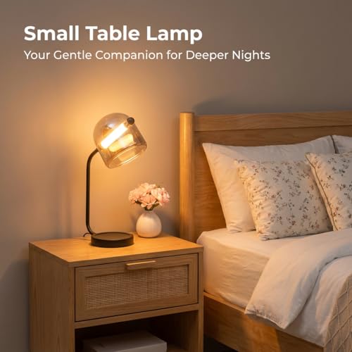 Image of Table Lamp 3-Color CCT (Warm + Natural + Cold White) LED Metal & Glass Shade Desk Light for Bedroom Living Room Study Office Home Decor