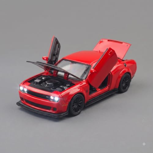 Image of 1:32 Scale Dodge Challenger Hellcat Die-Cast Metal Car Toy with Light & Sound, Pull-Back Action & Openable Doors