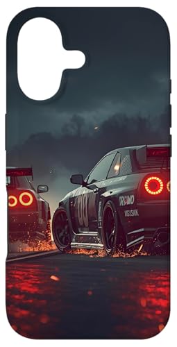 夜に漂うJDMレジェンドドリフトレーシングカー2台。 スマホケース iPhone 17 用