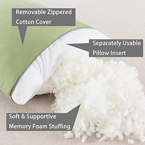 WhatsBedding Memory Foam Body Pillow with Breathable Zippered Cotton Cover, Full Body Pillow for Adults, Long Pillow for Sleeping, Firm Pillow Fluffy Supportive - Sage Green