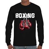 MyPato Camiseta de Adulto de Manga Larga de Hombre Deporte Boxeo Construyendo la Victoria Golpe a Golpe,Guantes de Combate,Saco de Pera 003 M