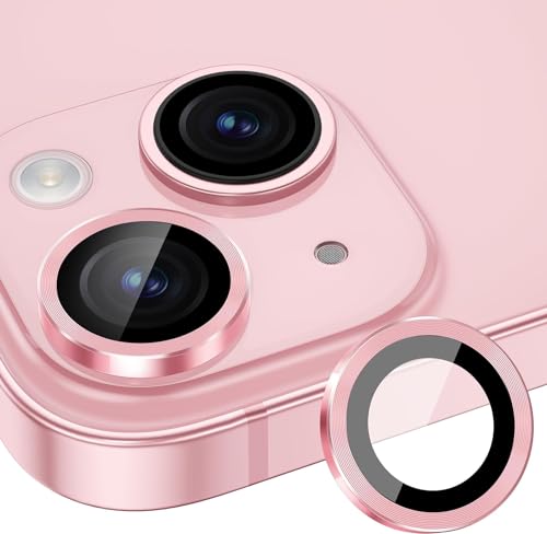 Image of Skinomi Camera Lens Protector Compatible with iPhone 15 plus [Anti-Scratch] Premium Tempered Glass Film Aluminum Alloy Lens Ring Cover, Pink Titanium
