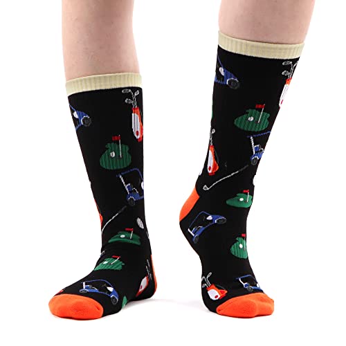 Wecibor Men's Crew Work Funny Pattern Golf Cushioned Cotton Casual Thremal Calf Socks 4 Packs #TOP4