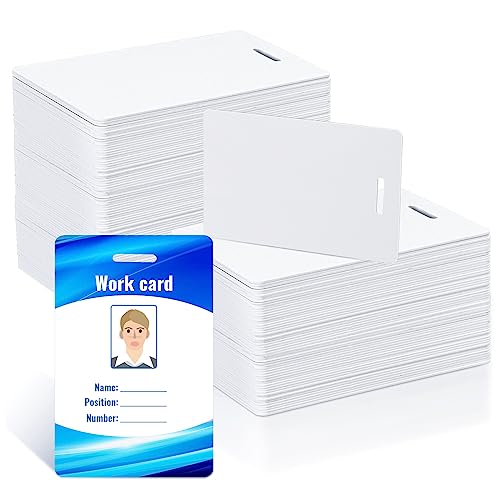 VOKOY 150 Pack White PVC Cards with Slot Punch,Standard CR80 30mil Printable Plastic Photo ID Badge Vertical Business Cards Luggage Tag Blanks for Office Home School Party Events