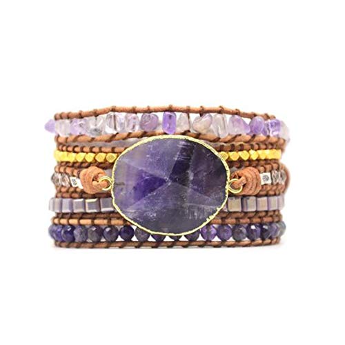 Ygline Boho Handmade Wrap Leather Tube Crystal Stone Bracelet For Women (Amethyst) #TOP17