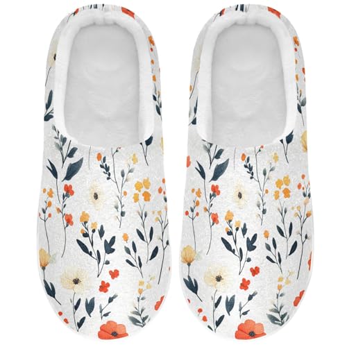 JUNZAN Flowers Cactus Bellflower Canna White Women Cotton Slippers Warm Memory Foam Travel Slippers for Hotel Birthday Presents 6-7 - Main Image