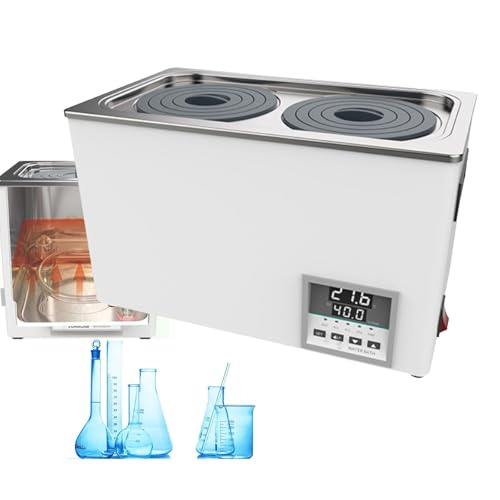 Digital Lab Water Bath(1/2/4/6/8 hole), Anti-Dry, 360° Circulating Heating, 0.1℃ Precise Temperature Control, with Drain(2/4/6/8 Holes), Adjustable Lid, For Laboratory Distillation,2Hole