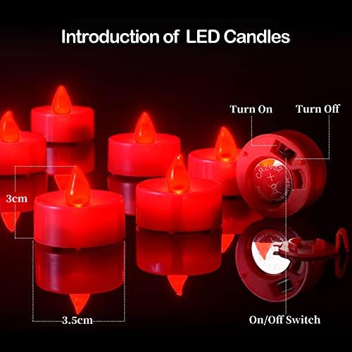 PChero LED Red Tea Lights, 12 Packs Flickering Flameless Tealights with 6 Hours Timer Battery Operated Candle Lights for Home Room Church Festival Halloween Christmas Decoration  Red