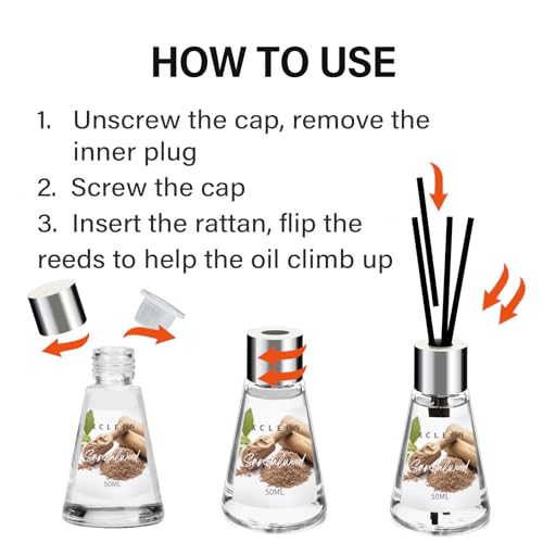 Xcleen Reed Diffuser of 3 Pack, Escape/Citrus/Sandalwood, Scented Diffuser with 15 Fiber Sticks, Home Fragrance Oil Diffuser, Air Freshener for Bathroom & Bedroom, Each 1.7Fl Oz, Total 5.1Oz - Thumbnail 5